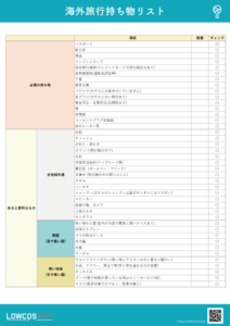 印刷用pdfあり 重要度別 海外旅行持ち物チェックリスト 暑い国 寒い国対応 Lowcostrip
